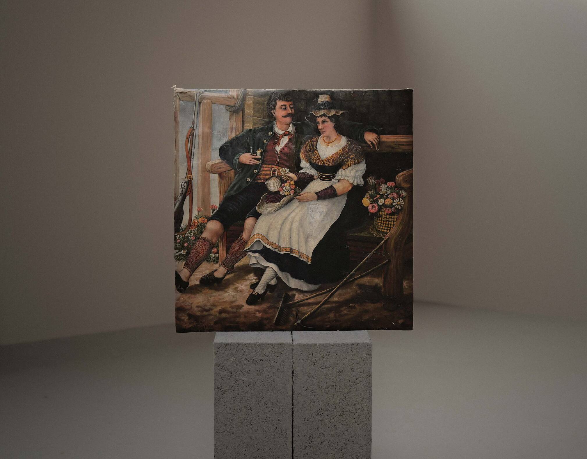 Painting, Bavarian couple, Oil on canvas, 1880