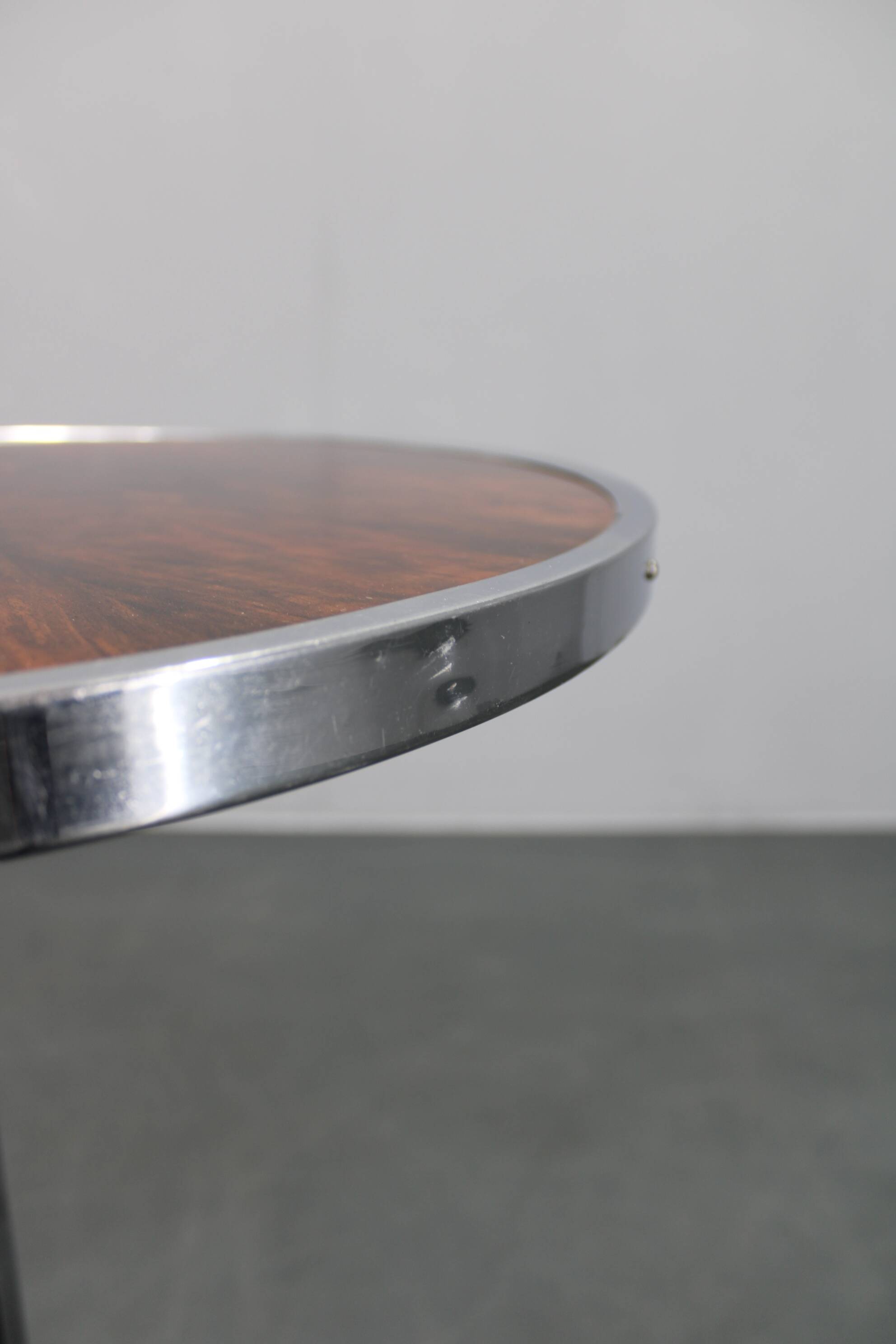 1950s Czechoslovakian walnut & chrome round side table, refurbished
