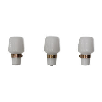 Set of 3 brass glass wall sconces by Massimo Vignelli for Venini Murano 1950s