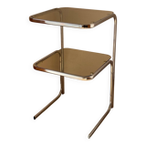 Table d’appoint acier et verre fumé 1970