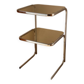 Table d’appoint acier et verre fumé 1970