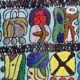 Native American tapestry, embroidered framed, colorful Mayan symbology, 84 cm