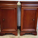 Pair of Louis Philippe style bedside tables in cherry wood.