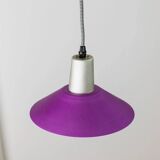 Purple Silver Green Multicolor Metal Ceiling Lamp – 1980s Postmodern Memphis, Striped Cable