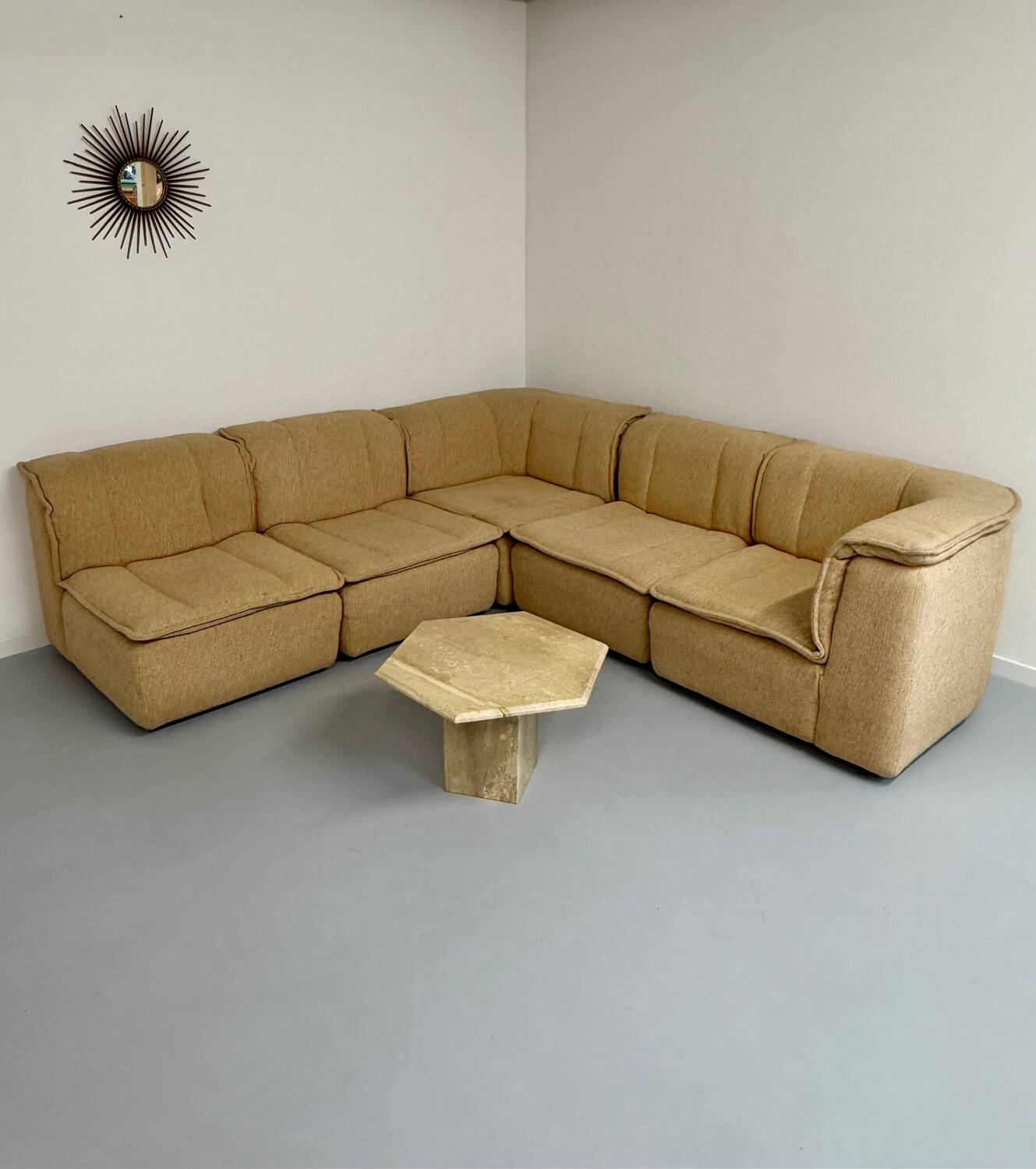 Modular sofa in beige fabric, 70s, 5 elements