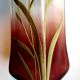 Square and high vase, degraded red, enamelled with art Nouveau stylized poppies