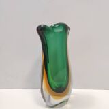 Vintage Green and Yellow  Sommerso Murano Glass Vase attr. to Flavio Poli, Italy
