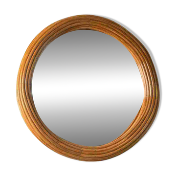 Miroir mural rond en rotin