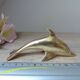 Golden Brass Dolphin Figurine, Dolphin Paperweight Desk Decoration