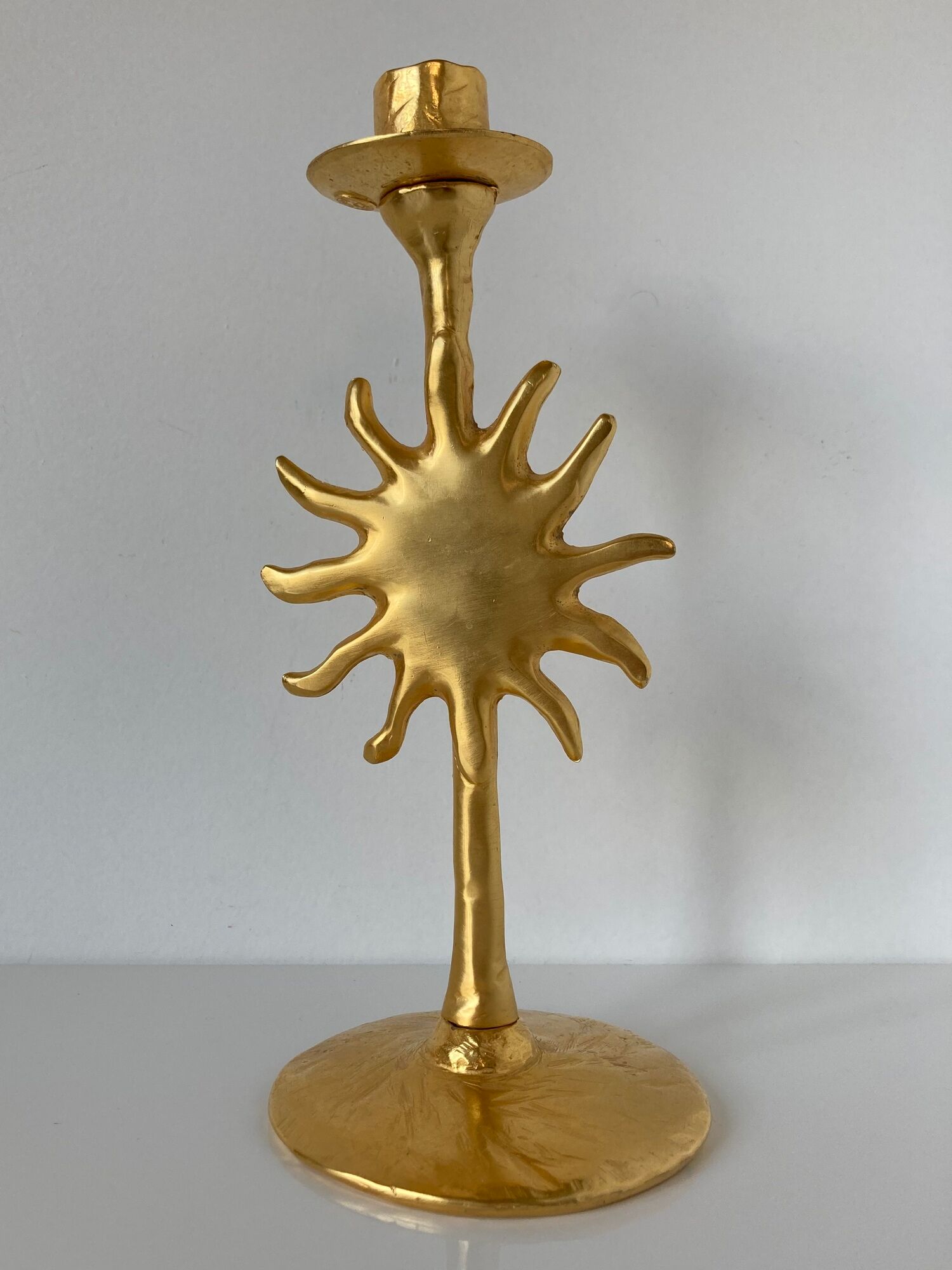 Édouard Rambaud, Soleil artist candle holder in gilded bronze signed under the bobèche.