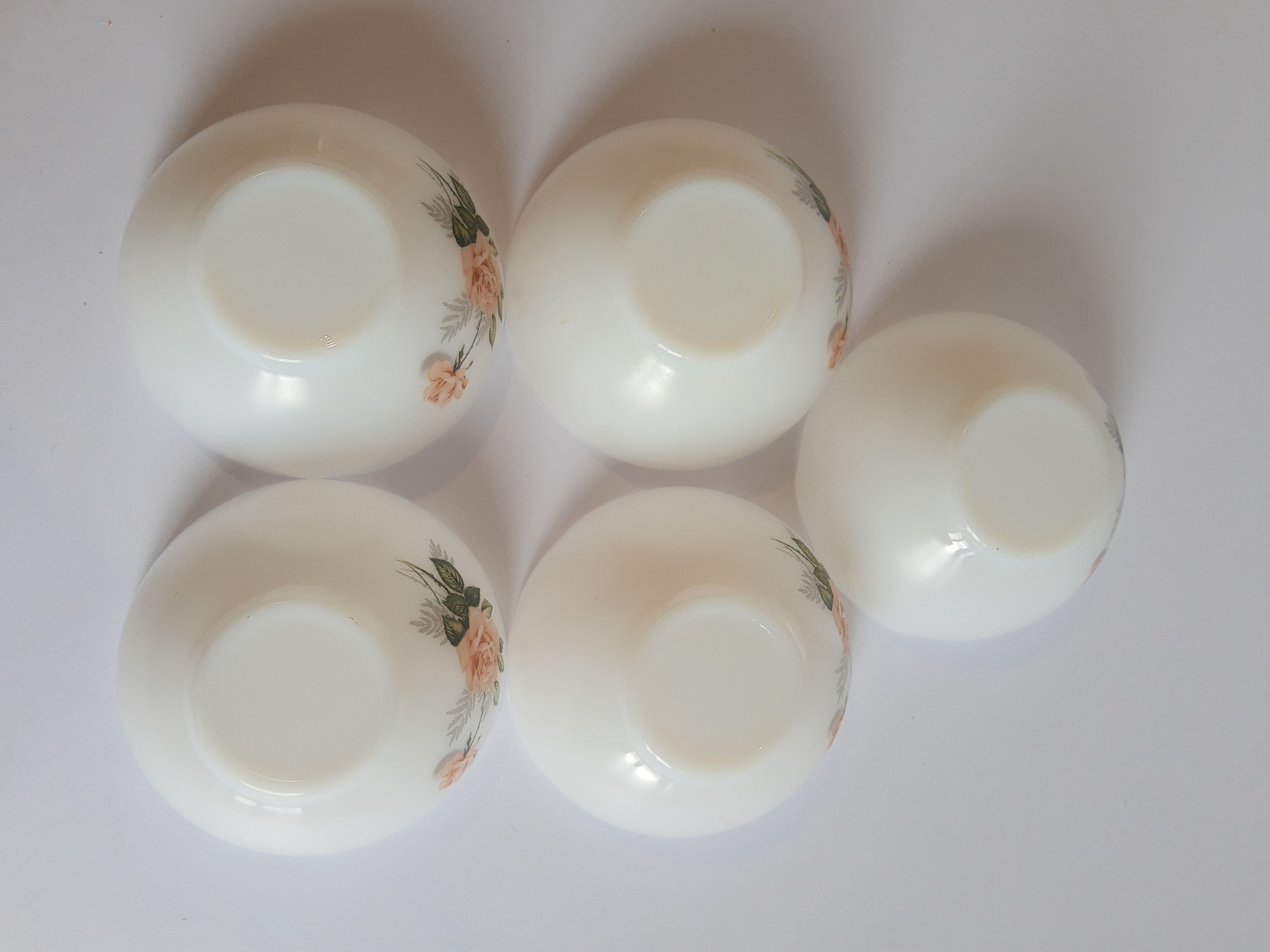 Set of 5 ramekins opaline Arcopal France roses 60s vintage