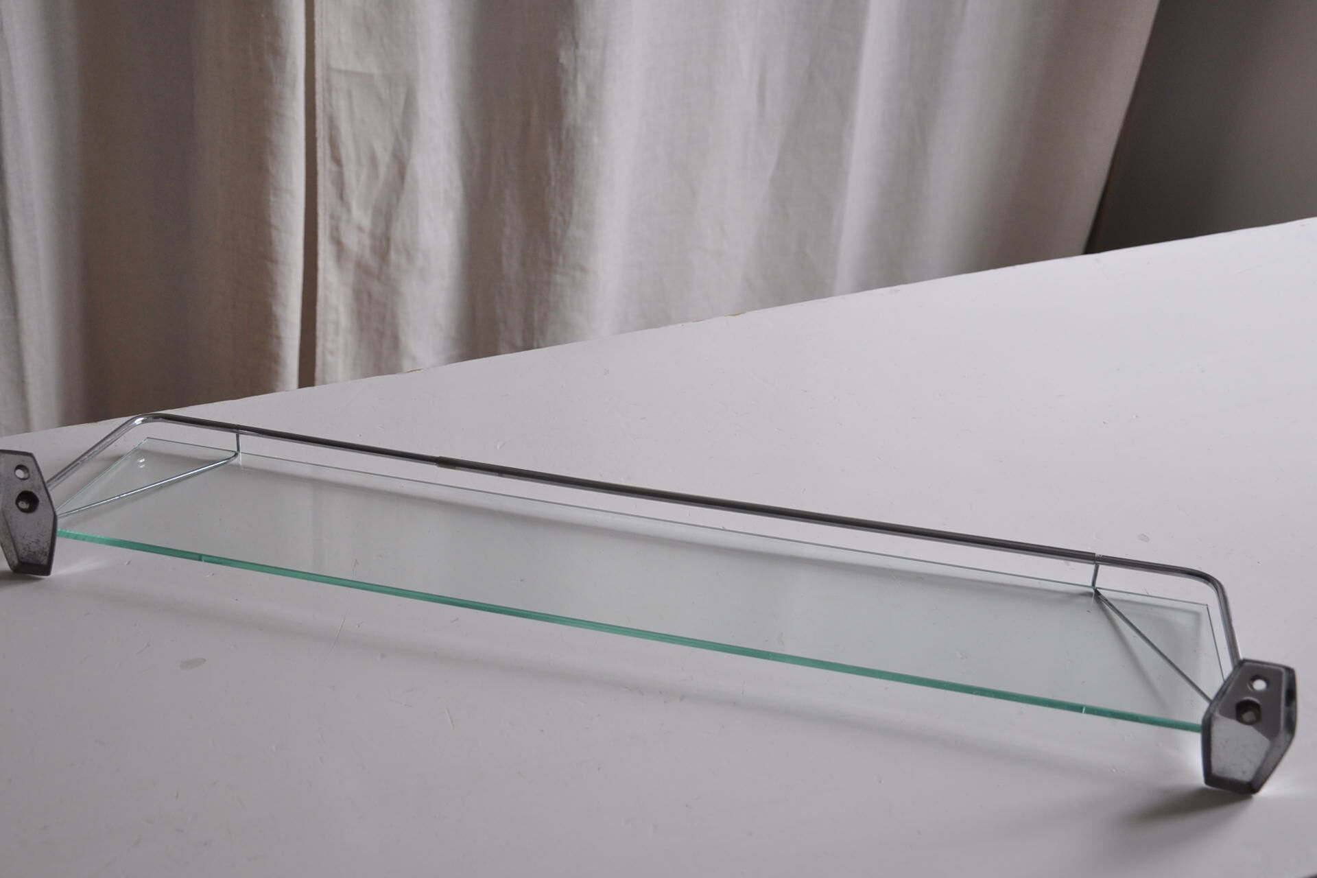 Vintage bathroom shelf chrome metal and glass