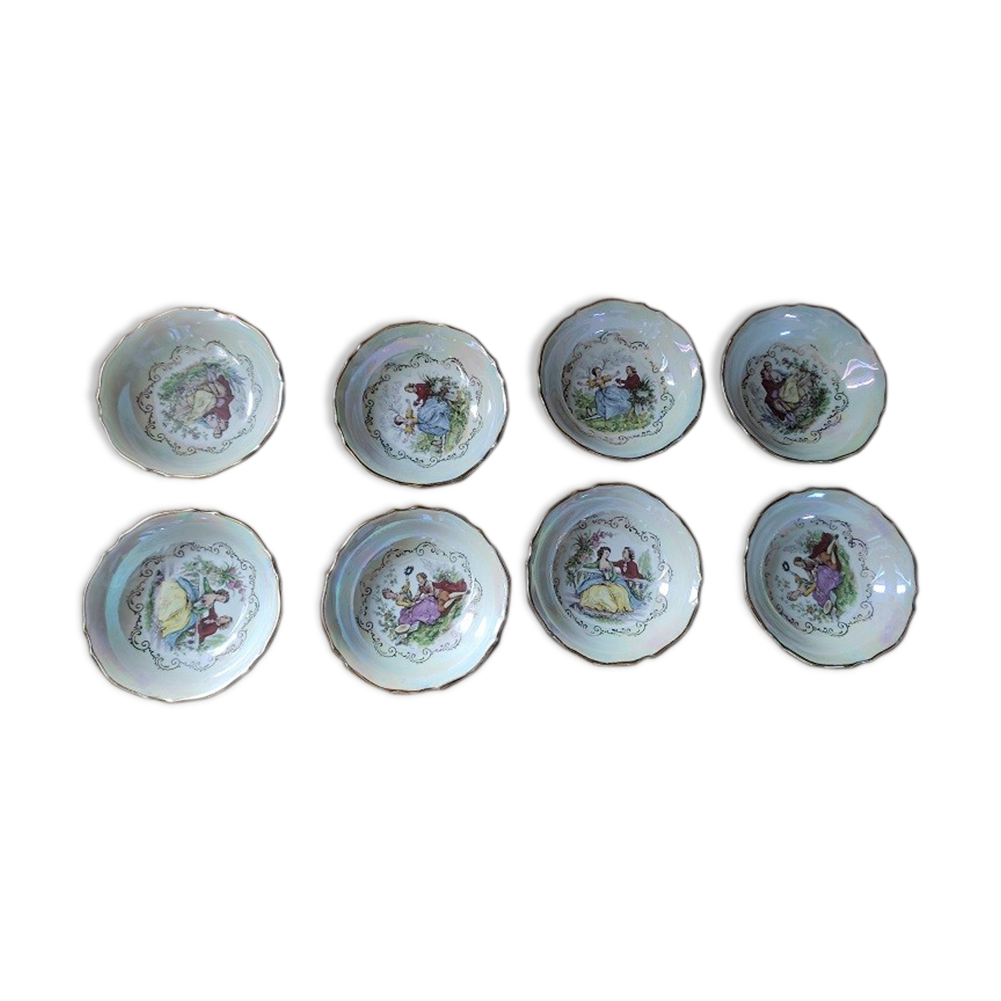 Cups Porcelain Pearly A G Dessert Bowl Liseré Golden Old Lot of 8