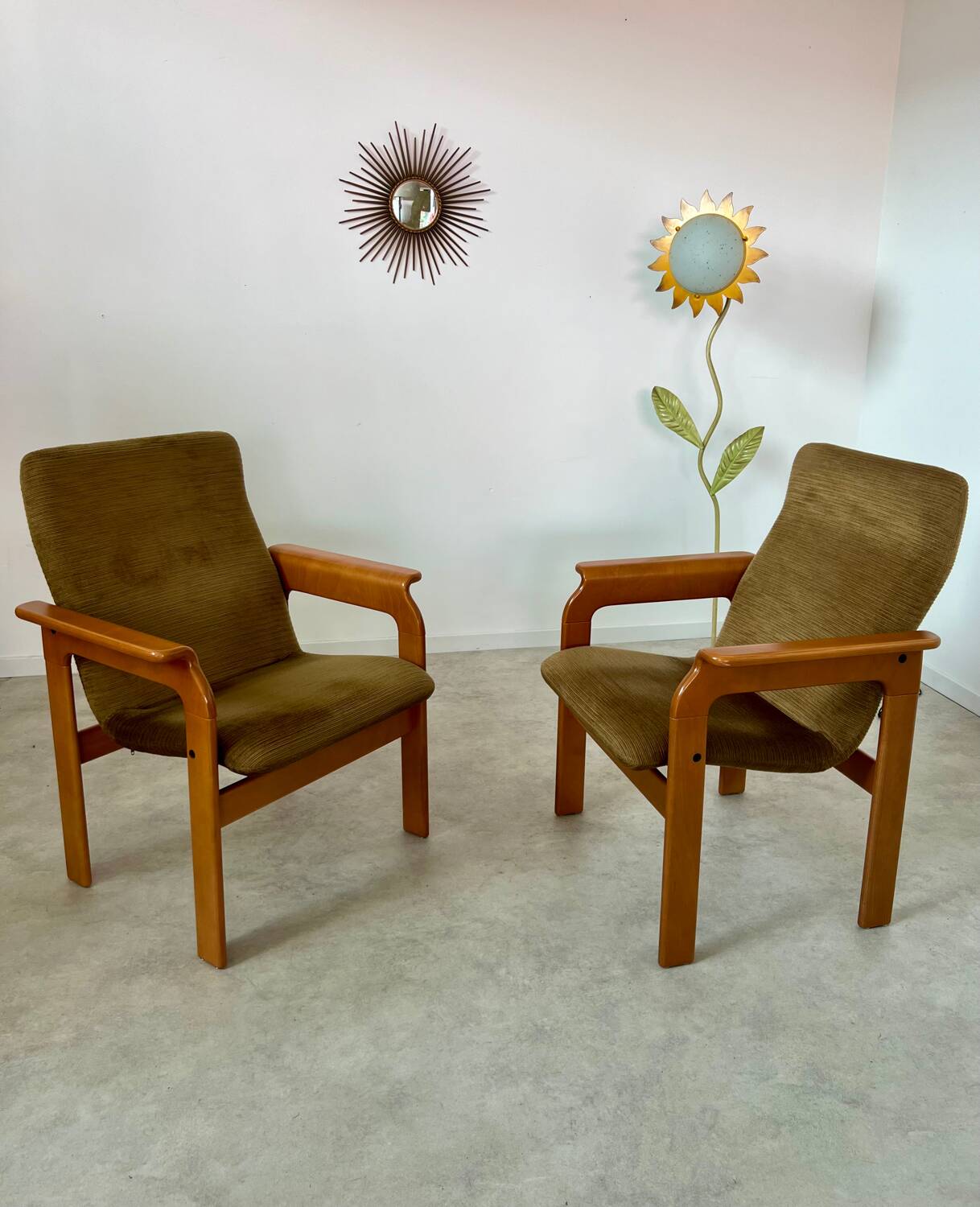 Set of 2 bridge armchairs from the 70s design Bruno Rey vintage solid beech