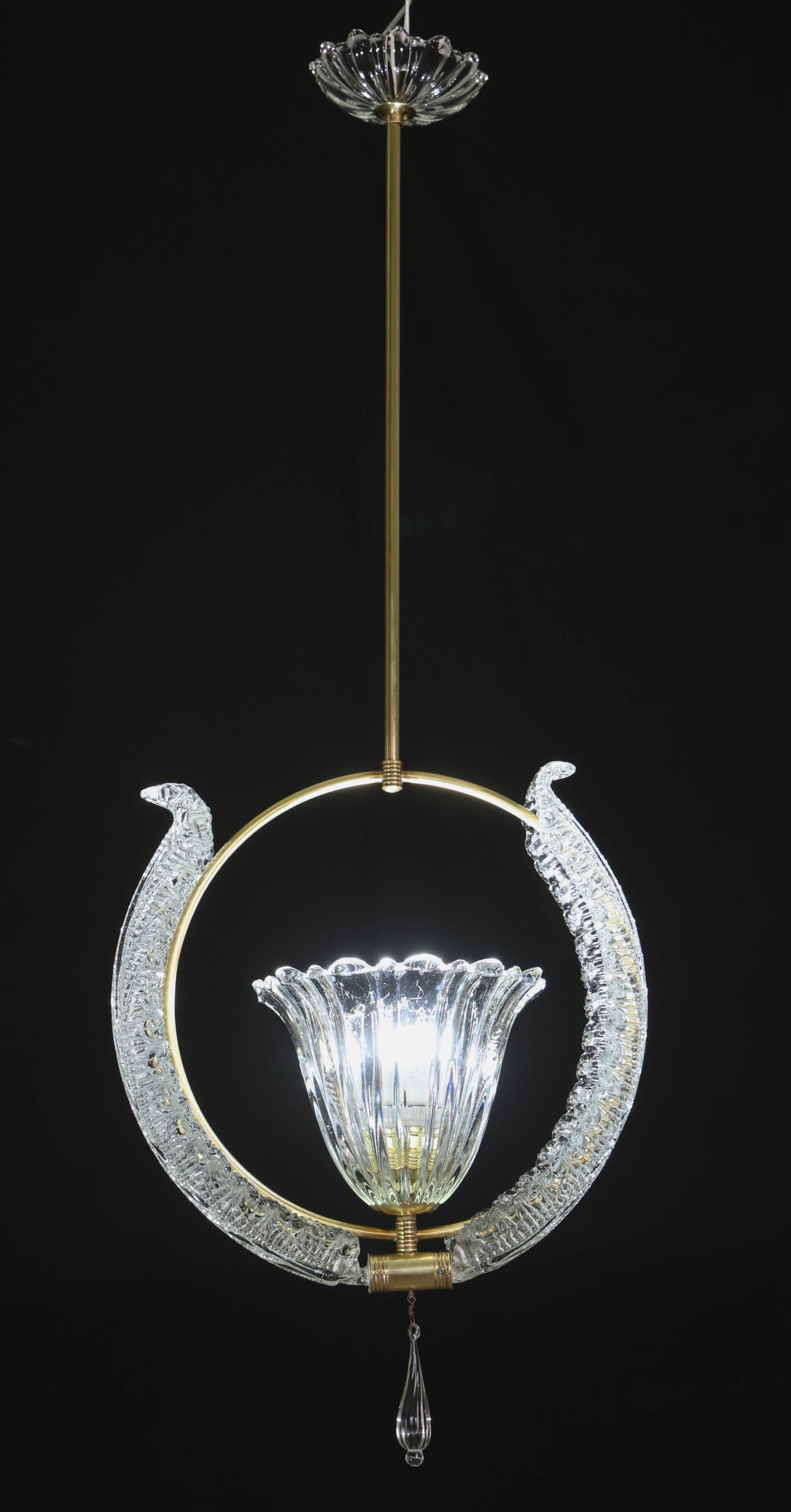 Amazing Murano Glass Art Deco Pendant Chandelier by Ercole Barovier, 1940s
