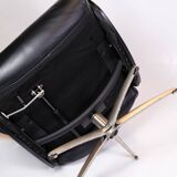 Lounge chair made in black leather & aluminium swivel from 1970s