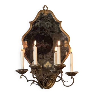 Gold metal wall mirror, in the style of Maison Baguès, Paris circa 1950.