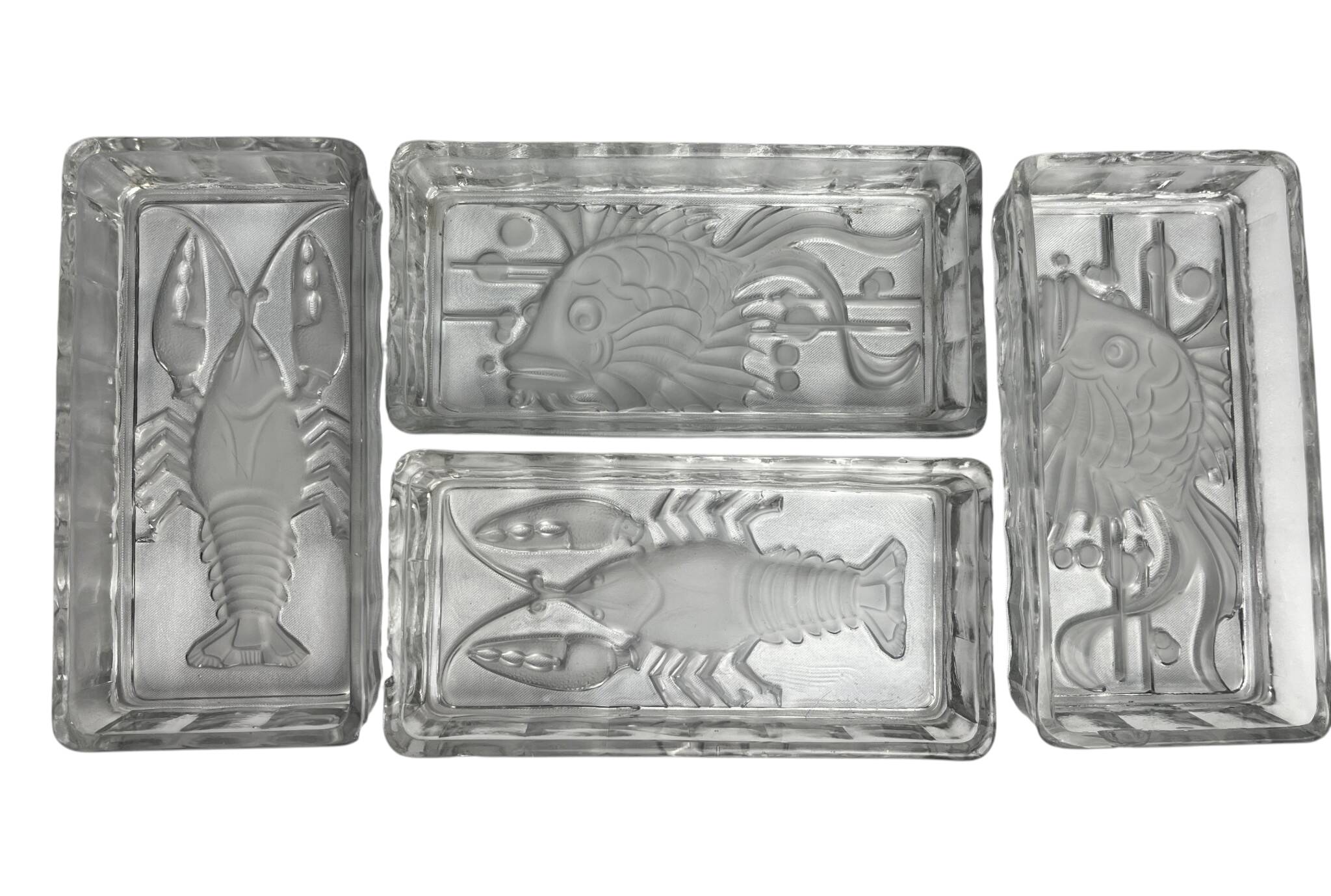 Art Deco, serving tray with glass ramekins for fish and shellfish from around 1940.