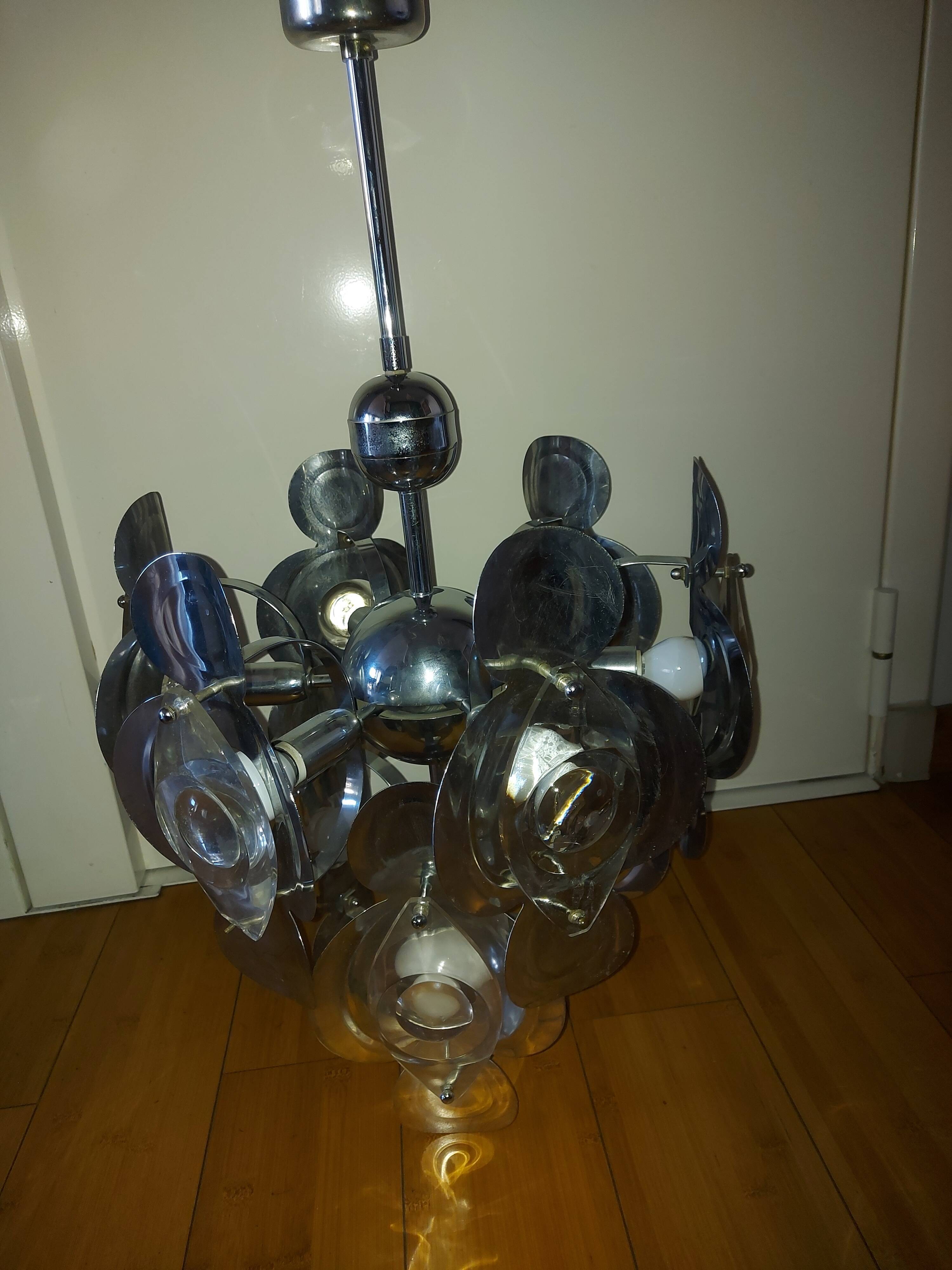 Vintage chandelier 70'S Oscar Torlasco , 9 lights
