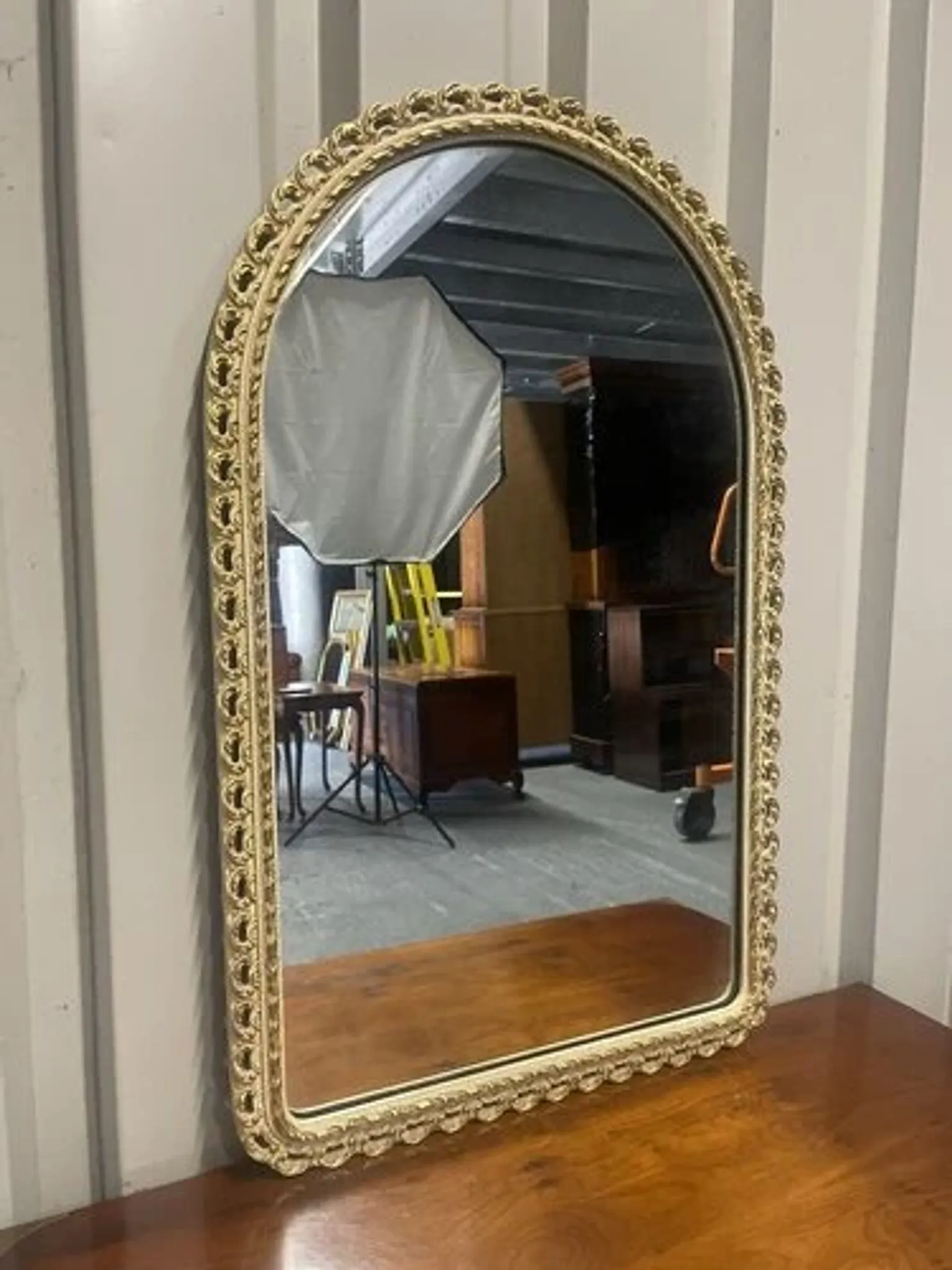 Vintage 1950s John Halls Galvo Cream and Gold Wood Wall Mirror