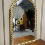 Vintage 1950s John Halls Galvo Cream and Gold Wood Wall Mirror