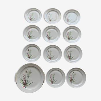 Dessert service, 1 main course & 11 plates in fine porcelain from louis lourioux to Foëcy