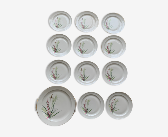 Dessert service, 1 main course & 11 plates in fine porcelain from louis lourioux to Foëcy
