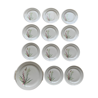 Service à dessert, 1 plat & 11 assiettes en porcelaine fine de louis lourioux à Foëcy