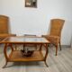Vintage rattan & glass coffee table – 86 cm – authentic charm