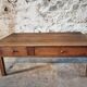 Table basse ancienne en chêne français – Table de ferme rustique du XIXe siècle avec tiroir et panneau de rangement coulissant, vers 1850
