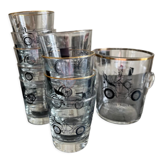 Ice bucket and decorative automotive glasses