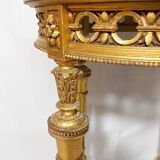 Napoleon III Pedestal Table (late 19th C.) Gilded and Carved Wood with Modern Black Top