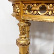 Napoleon III Pedestal Table (late 19th C.) Gilded and Carved Wood with Modern Black Top