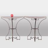 Pair of half-moon shaped console tables. Work of art craftsmanship.