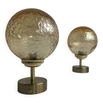 Pair of vintage amber glass wall lights