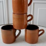 Set of 4 mugs in glazed sandstone 70s