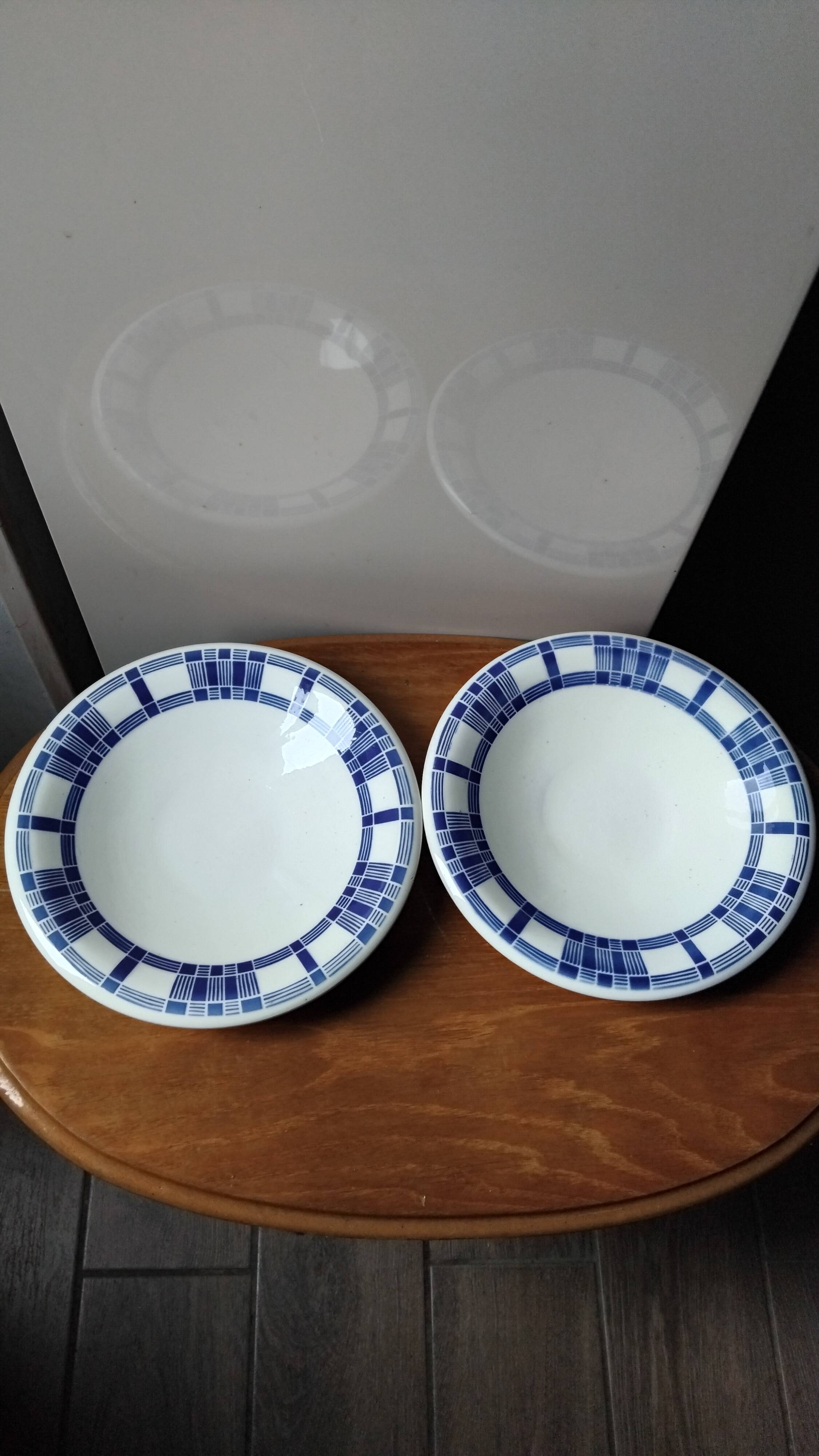 Set of two deep plates, Badonviller Aurore earthenware.
