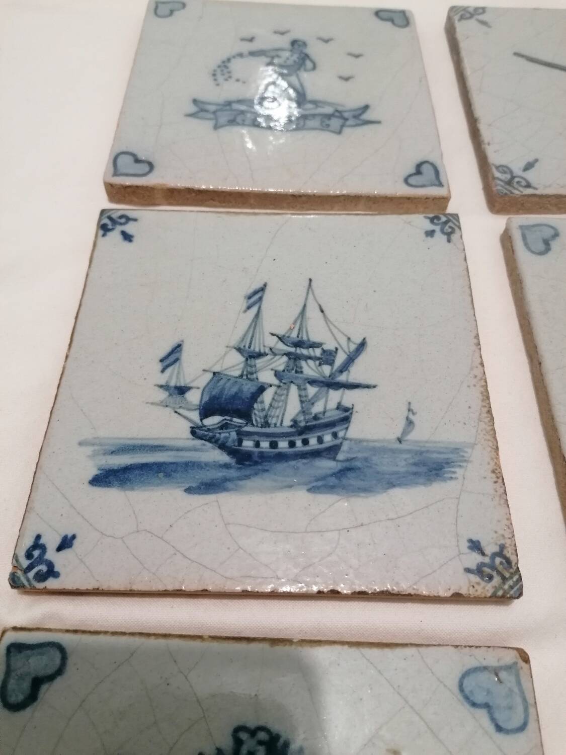 Old 18th century Delft tiles set of 8