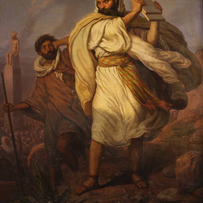 Italian painting signed by Focosi and dated 1852, *Moses Breaking the Table