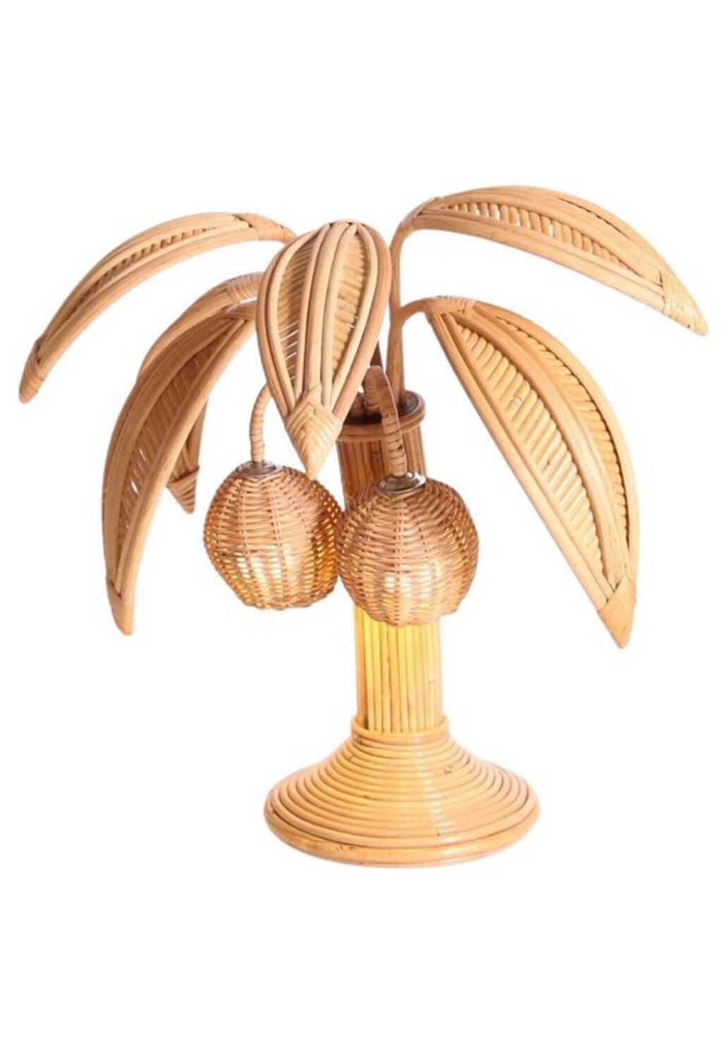 Paire de lampes palmier-cocotier en rotin