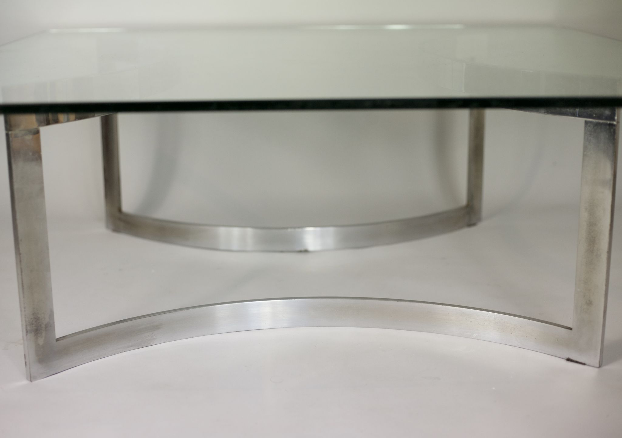 Coffee table published by Dassas, base in chromed steel and thick glass slab, France, 1963