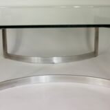 Coffee table published by Dassas, base in chromed steel and thick glass slab, France, 1963