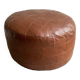 Vintage brown patchwork round leather ottoman / poof / bench