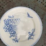 Collectible flat plate, ironstone, malaca, bird, butterfly and flower motif, made in France