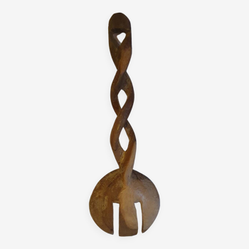 Twisted wooden spoon carved hands vintage folk art