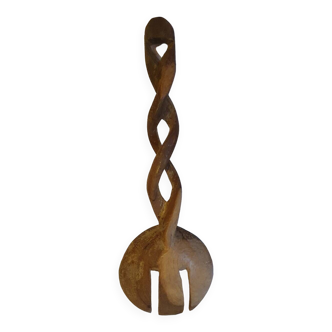 Cuillère en bois torsadée sculpté mains art populaire vintage