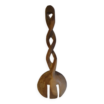 Twisted wooden spoon carved hands vintage folk art