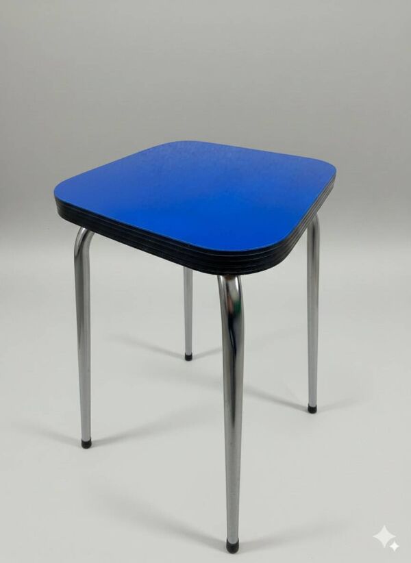 Tabouret vintage en chrome et formica bleu Klein, restauré