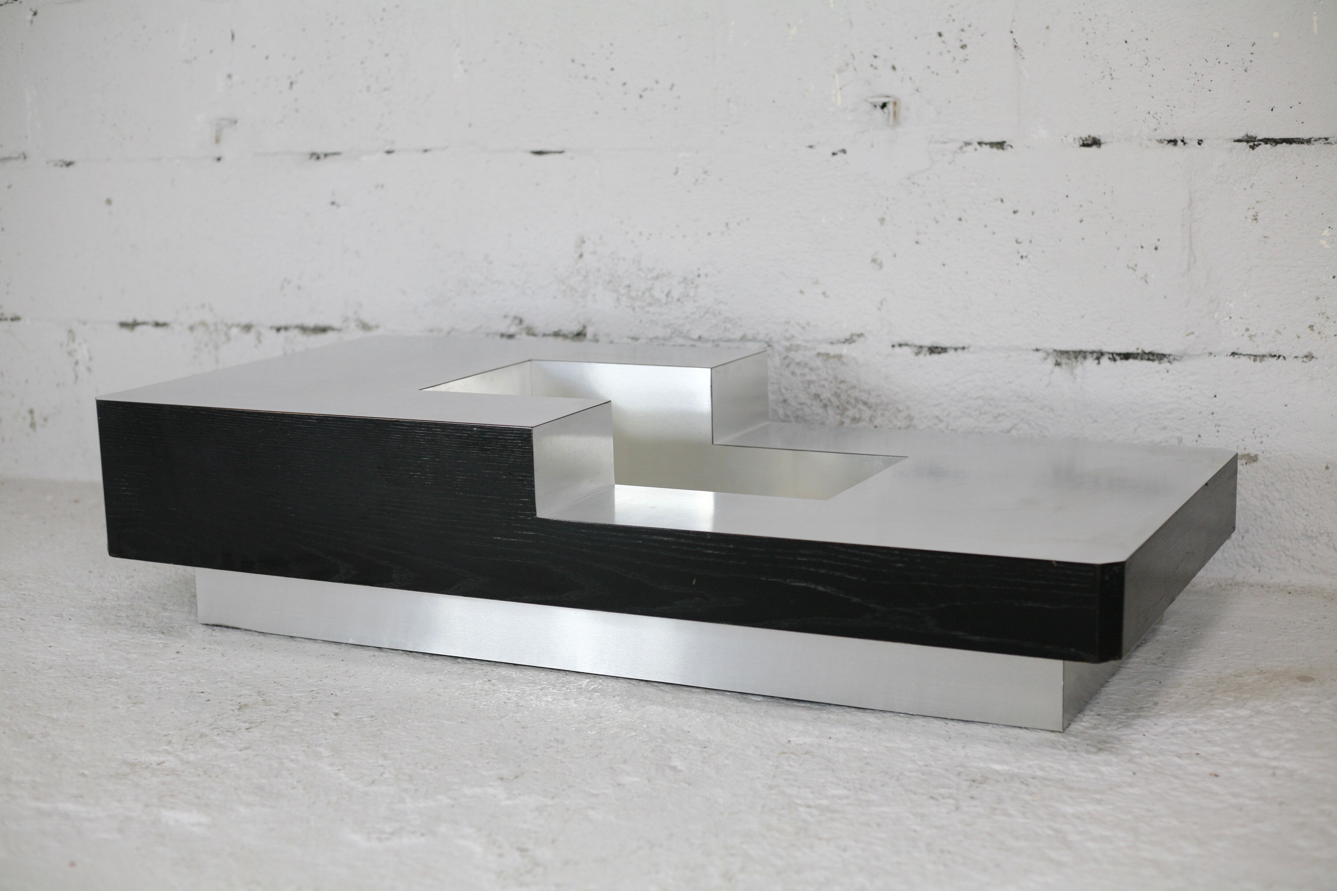 Coffee table "Space Age", wood, aluminum veneer, France, circa 1970