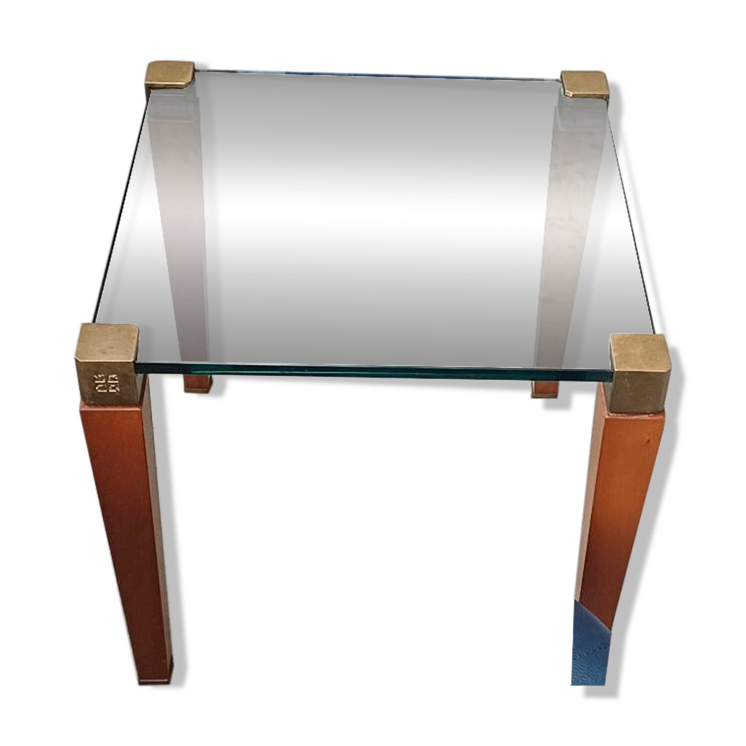 Modernist Design Side Table + 2 Blue Leather Poufs